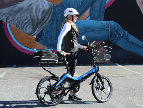 Woman Riding Blaupunkt Folding eBike 