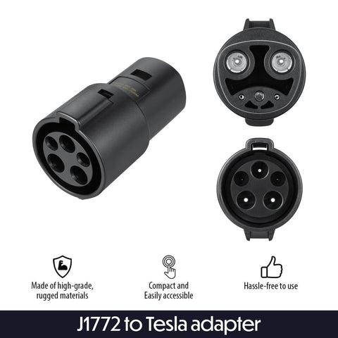 J1772 to Tesla Charging Adapter 60Amp /250V AC - Compatible with SAE J1772 Charger (Black) [For Tesla Owners Only] - EV Universe Shop